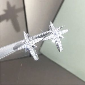 New Sterling Silver White Sapphire Star Huggies